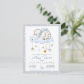 Invitation Cartons d'invitation Baby Shower éléphant gris ble (Debout devant)