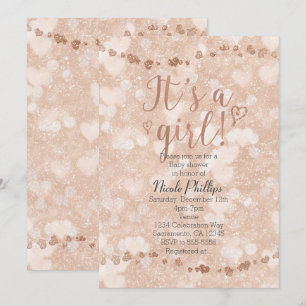 Invitation Cartons d'invitation Baby Shower Fille Cœurs Rose 