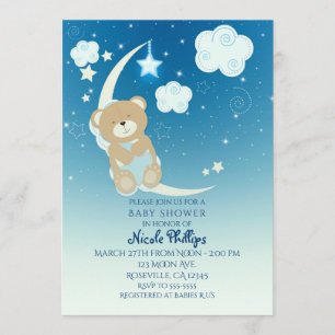 Invitation Cartons d'invitation Baby Shower Teddy Bear Moon &
