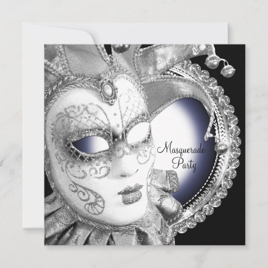 Invitation Cartons d'invitation Bal masqué Bleu marine et Noi (Devant)