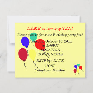 Invitation Cartons d'invitation ballons pour fête d'anniversa