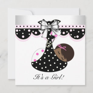 Invitation Cartons d'invitation bébé fille noir et rose pour 