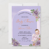 Invitation Cartons d'invitation bébé thème floral violet. (Devant)