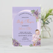 Invitation Cartons d'invitation bébé thème floral violet. (Debout devant)