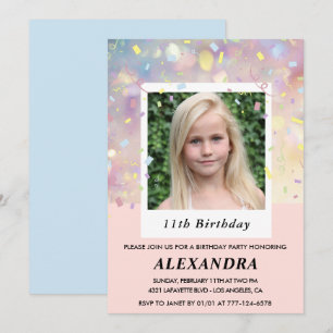 Invitation Cartons d'invitation d'anniversaire 11 ans Rose Co
