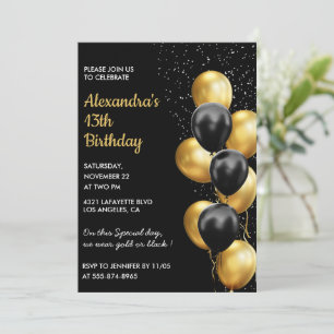 Invitation Cartons d'invitation d'anniversaire 13 ans Noir Pa