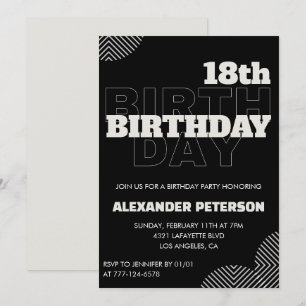 Invitation Cartons d'invitation d'anniversaire 18 ans noir Ho