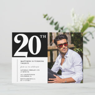 Invitation Cartons d'invitation d'anniversaire 20 ans Noir et