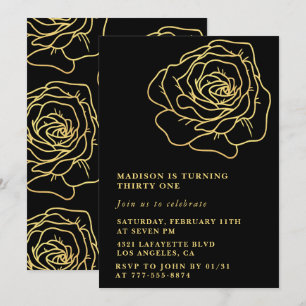 Invitation Cartons d'invitation d'anniversaire 31 ans Noir Fl