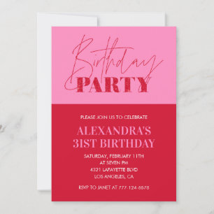 Invitation Cartons d'invitation d'anniversaire 31 ans rose Fê