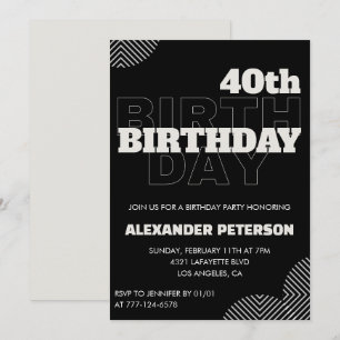 Invitation Cartons d'invitation d'anniversaire 40 ans noir po
