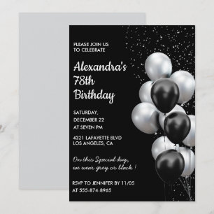 Invitation Cartons d'invitation d'anniversaire 78 ans noir Ba