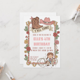 Invitation cartons d'invitation d'anniversaire de cowgirl wes