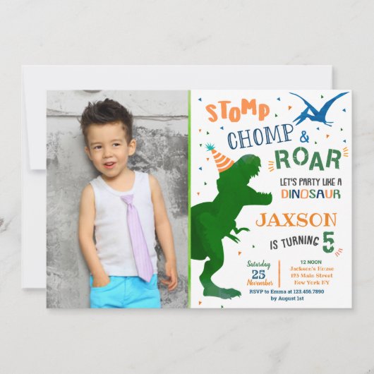 Invitation Cartons d'invitation d'anniversaire Dinosaure T-Re (Devant)