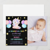 Invitation Cartons d'invitation d'anniversaire licorne ballon (Devant / Derrière)