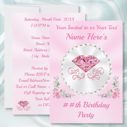 Invitation Cartons d'invitation d'anniversaire Rose, Diamant