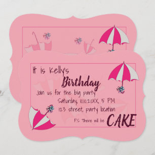Invitation Cartons d'invitation d'anniversaire rose parapluie