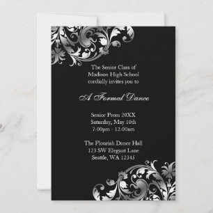 Invitation Cartons d'invitation de bal de promo Silver et Bla