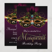 Invitation Cartons d'invitation de bal masqué de couleur viol (Devant / Derrière)