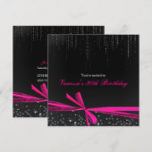 Invitation Cartons d'invitation de fête à ruban noir et rose  (Devant / Derrière)