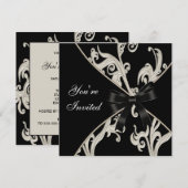 Invitation Cartons d'invitation de fête à tourbillon noir et  (Devant / Derrière)