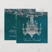 Invitation Cartons d'invitation de fête au lustre bleu sarcel (Devant / Derrière)