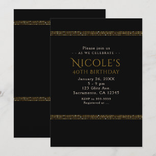 Invitation Cartons d'invitation de fête chic pailletés noir e