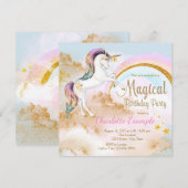 Invitation Cartons d'invitation de fête d'anniversaire licorn (Devant / Derrière)