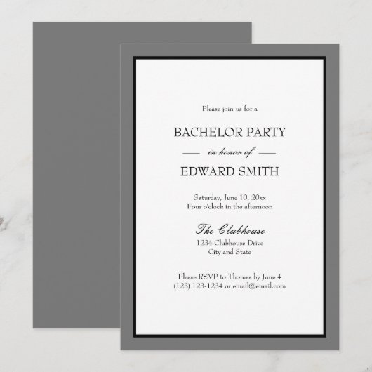 Invitation Cartons d'invitation de fête de bachelor bordure g (Devant / Derrière)