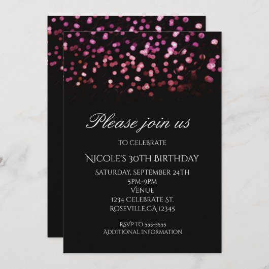 Invitation Cartons d'invitation de fête de confettis rose ora (Devant / Derrière)