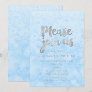 Invitation Cartons d'invitation de fête Glamour Bleu et Argen