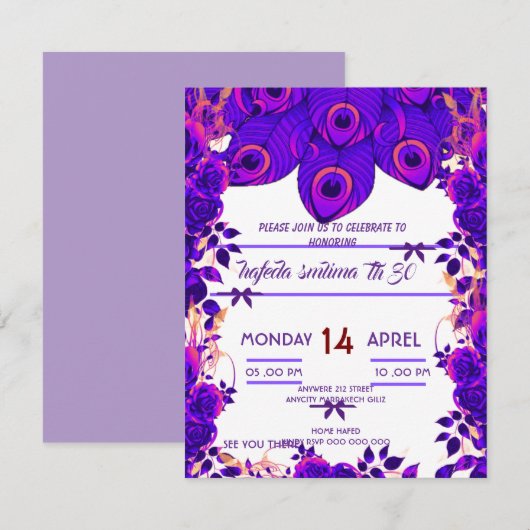 Invitation Cartons d'invitation de fête modifiables Plume de  (Devant / Derrière)