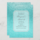 Invitation Cartons d'invitation de fête Pailletés Bleu de mer (Devant / Derrière)