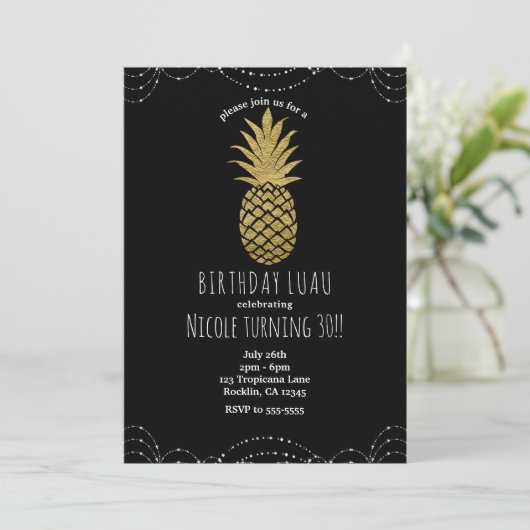 Invitation Cartons d'invitation de fête Pineapple Gold Sparkl (Debout devant)