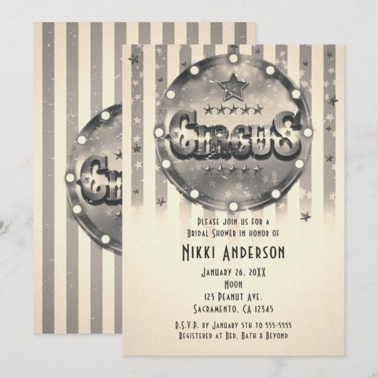 Invitation Cartons d'invitation de fête rayures rayées cirque (Devant / Derrière)