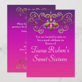 Invitation Cartons d'invitation de fête rose violet or prince (Devant / Derrière)