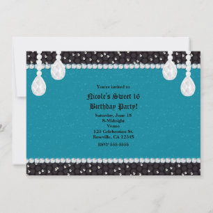 Invitation Cartons d'invitation de fête Teal Turquoise & Glam