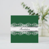 Invitation Cartons d'invitation de fête Vert foncé et argent (Debout devant)