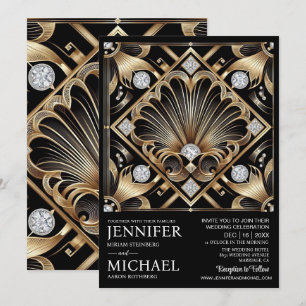 Invitation Cartons d'invitation de mariage Art déco noir et o