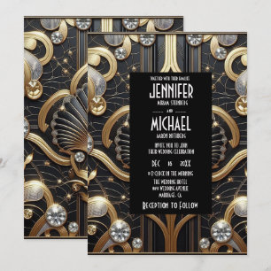 Invitation Cartons d'invitation de mariage Art déco noir et o