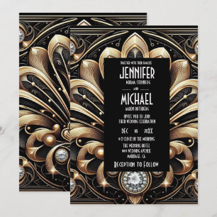 Invitation Cartons d'invitation de mariage Art déco noir et o