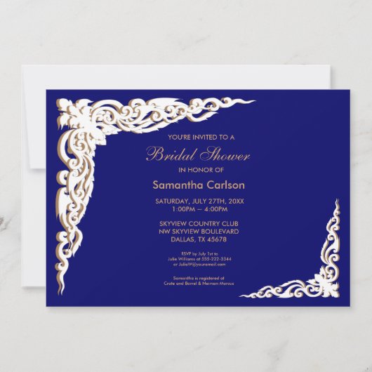 Invitation Cartons d'invitation de mariage bleu marine et or (Devant)