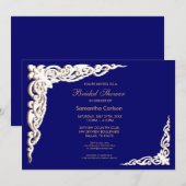 Invitation Cartons d'invitation de mariage bleu marine et or (Devant / Derrière)