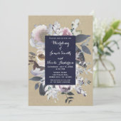 Invitation Cartons d'invitation de mariage bleu marine Kraft  (Debout devant)