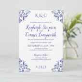 Invitation Cartons d'invitation de mariage bleu royal élégant (Debout devant)