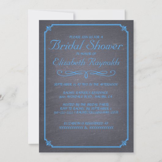 Invitation Cartons d'invitation de mariage bleu tableau noir (Devant)