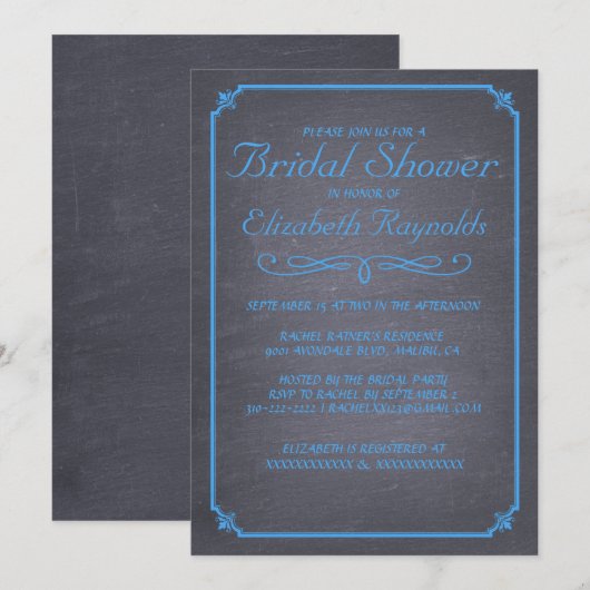 Invitation Cartons d'invitation de mariage bleu tableau noir (Devant / Derrière)