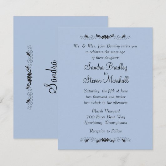 Invitation Cartons d'invitation de mariage bleus (Devant / Derrière)