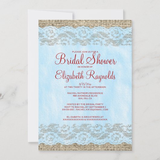 Invitation Cartons d'invitation de mariage Blue & Red Rustic (Devant)