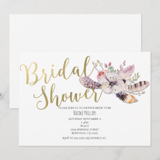 Invitation Cartons d'invitation de mariage bohème floral blan (Devant / Derrière)